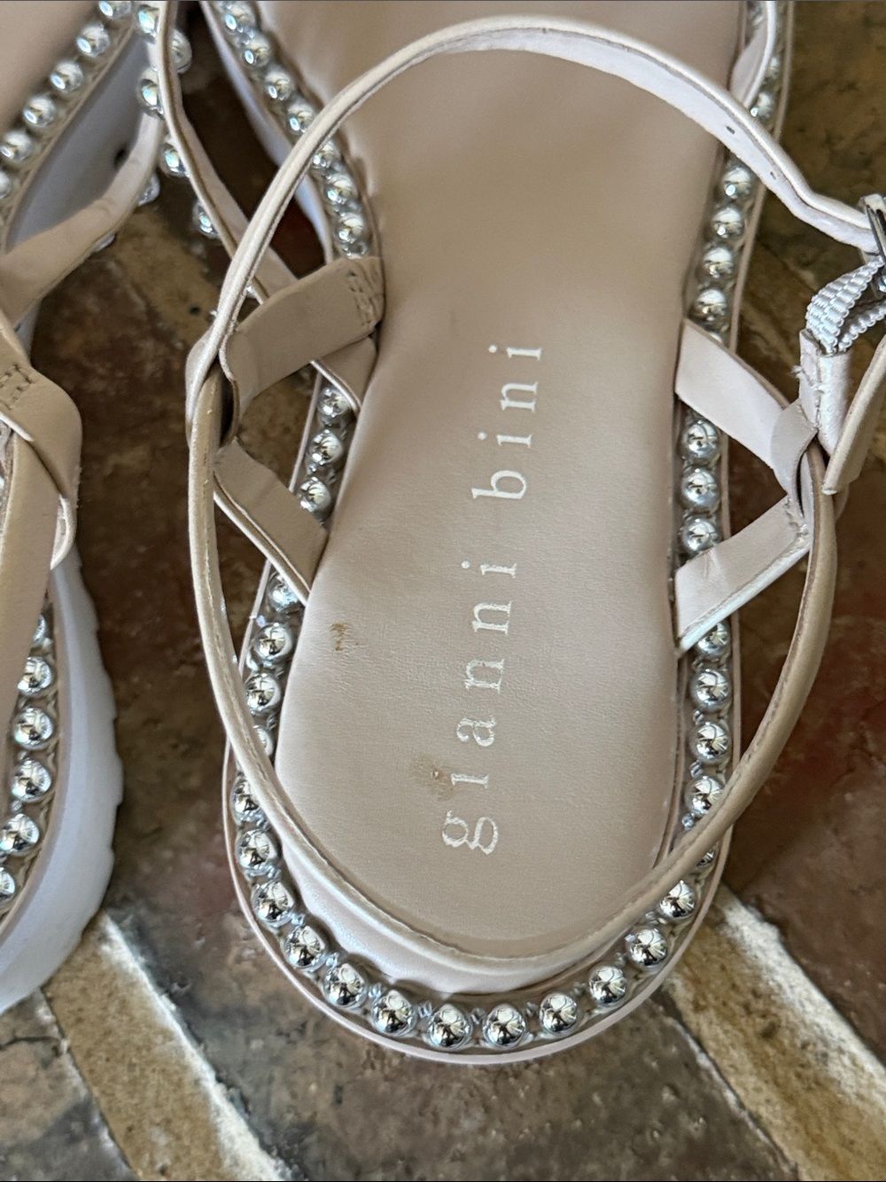 Gianni Bini Beige Studded Platform Sandals - Picture 6 of 8